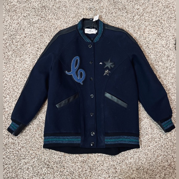 NEW Coach Boyfriend Varsity Letterman Navy Blue Wool Jacket Coat, Unisex Size L - Picture 1 of 3